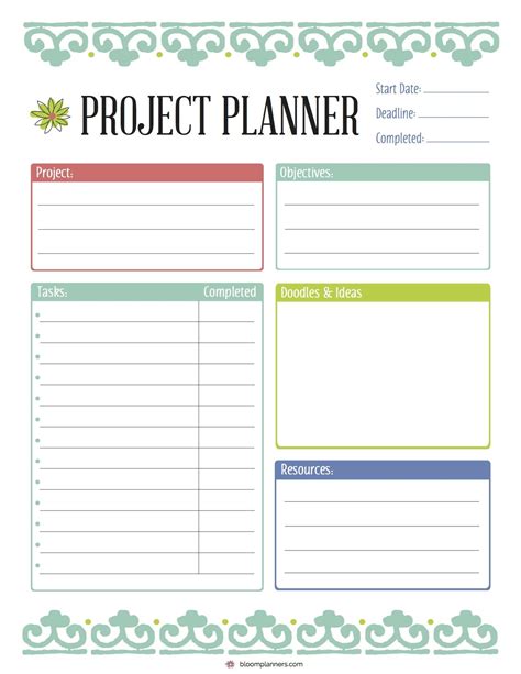 Free Project Planner Printable